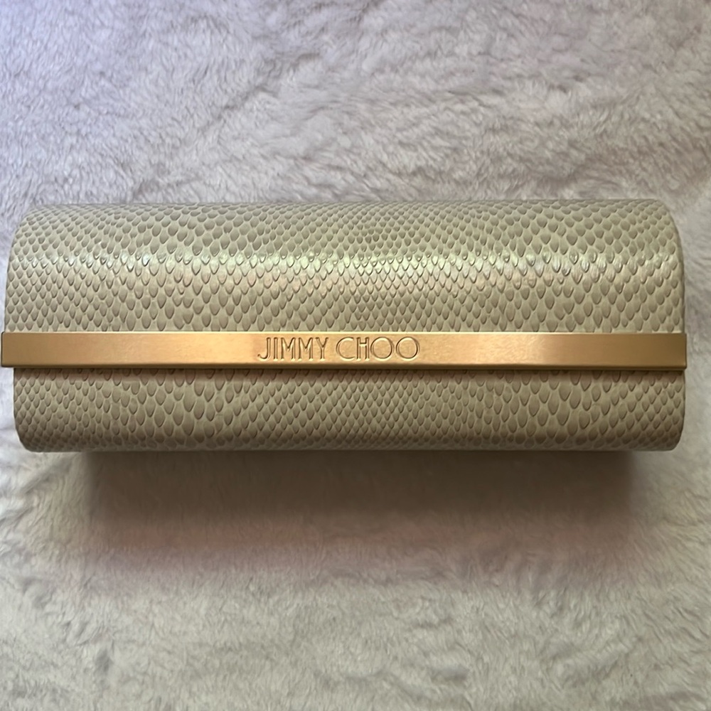 Jimmy Choo Embossed Textured Snakeskin Eyeglasses Cream‎ Case Gold Logo